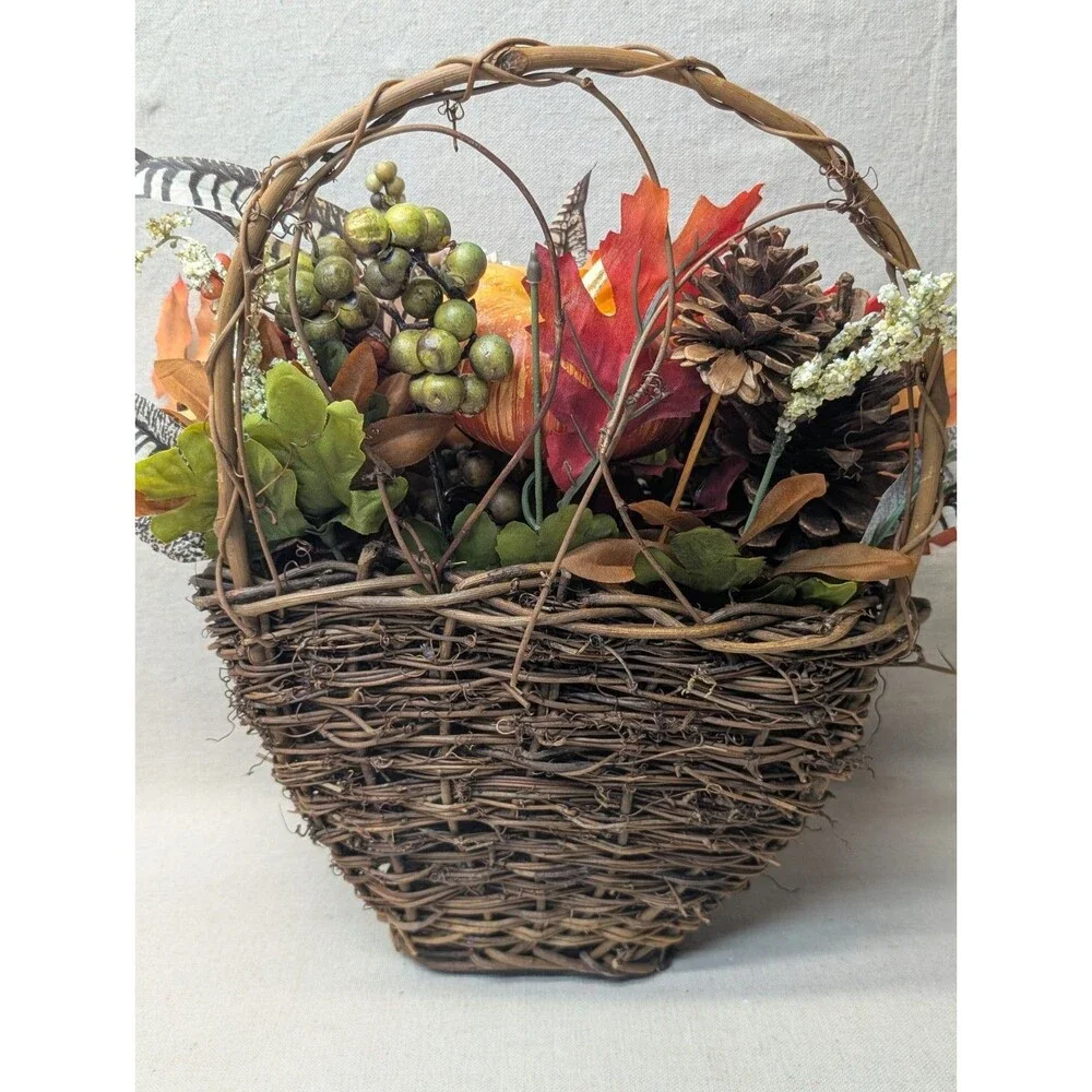 Nearly Natural Faux Pumpkin & Berry Hanging Basket 14